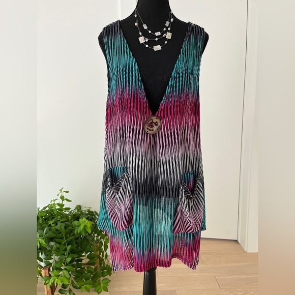 Creation Other - CREATION Swimsuit Coverup Teal Pink Black Front Pocket Button Detail Beach Pool